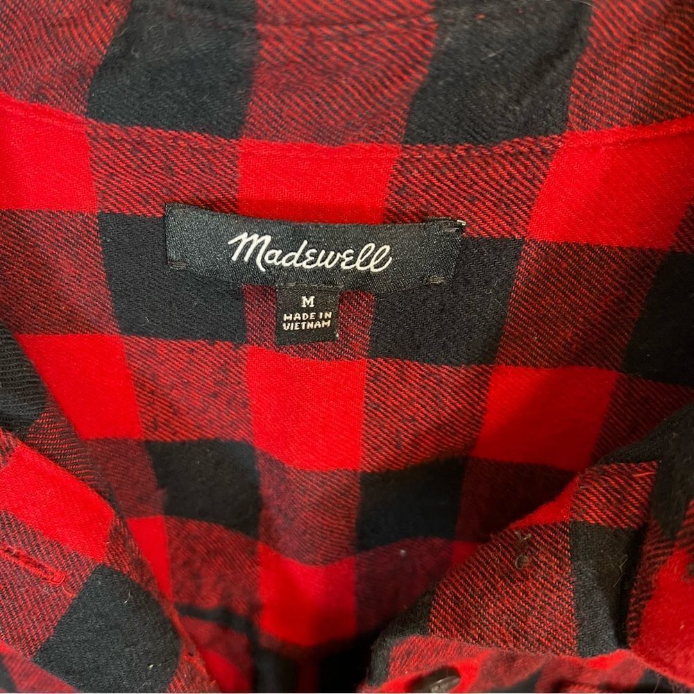 ✨ Madewell Women’s Red Black Buffalo Plaid Collared Long Sleeve Shirt Medium - Picture 3 of 11